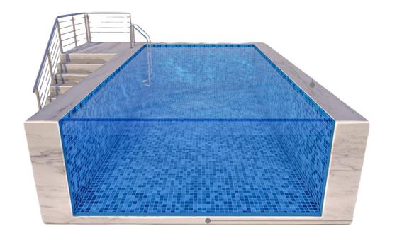 Doorzichtig zwembad venster geprefabriceerd staal frame container zwembad voor bovengrond zwemmen