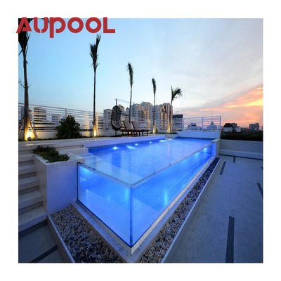 Gegooid Acrylpaneel Twee Ringen PVC Transparante Blauwe Grote Volwassen Opblaasbaar zwembad Buiten