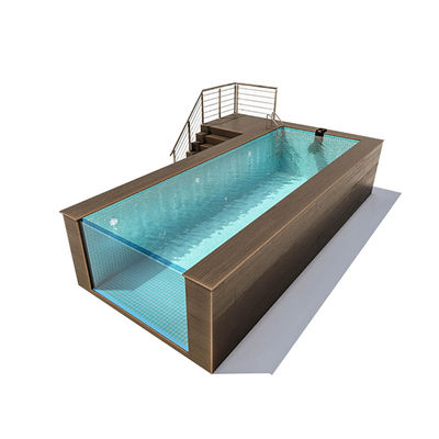 Luxe zwembad boven de grond Glasvezel eindeloos Transparent met hout plastic plaat