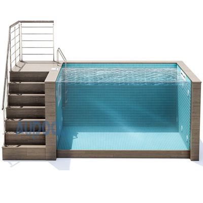 Op maat gemaakt buitenzwembad met acrylplaat en onderwaterverlichting in 20ft container