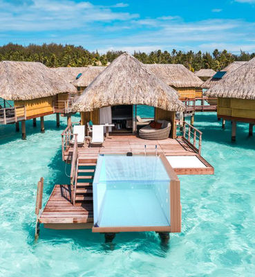 Doorzichtige binnencontainer FRP materialen Prefab zwembad voor luxe water villa resort